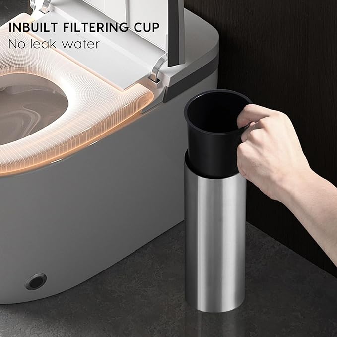 Toilet Bowl Brush Stainless Steel Toilet Brush and HolderSet Toilet Cleaning Brushes Toilet Brushes Holders Toilet Scrubber Brush Accessories to Clean (Brushed)