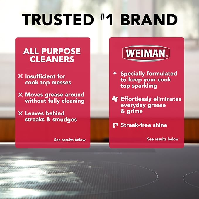 Weiman Daily Cooktop Cleaner with Microfiber Cloth Included for Glass Ceramic and Induction Cook Tops, 22oz