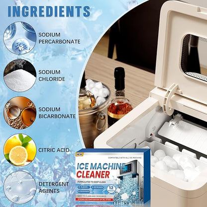 Ice Machine Cleaner Maker Descaler, 12 Ice Maker Cleaner Tablets, Remove Hard Water Mineral Buildup Clean Tablets Ice Makers, Nickel Safe Scale Remover for All Ice Machines, 2 PCS