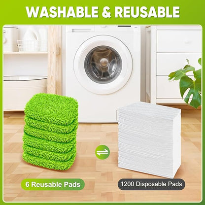 6-Pack Reusable Mop Pads Fit Swiffer Sweeper, Microfiber Cleaning Mop Pads Refill for Dry Sweeping & Wet Mopping Replacement