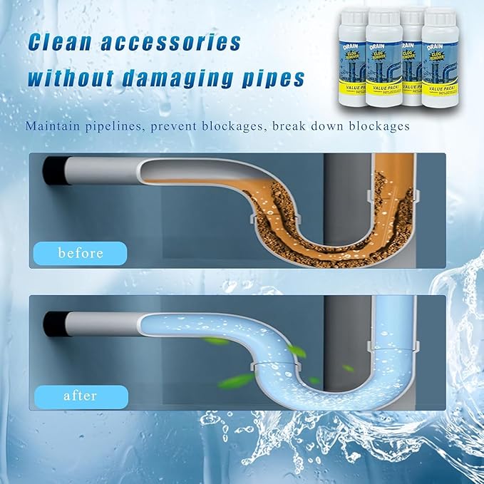 Powerful Fast-Acting Drain Cleaner Powder – Sink and Drain Clog Remover for Kitchen & Toilet Pipes – Deep Cleaning Formula, Fast Foaming, Heavy-Duty Clog Remover
