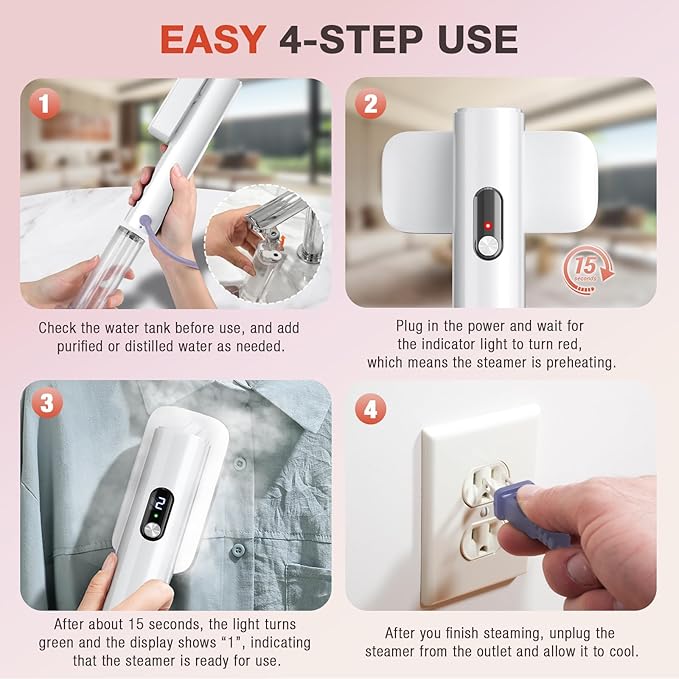Steamer for Clothes, 2-in-1 Portable Handheld Garment Steamer, Dual Voltage 100-240V, 15s Fast Heat-Up, 90ml Water Tank, Lightweight Portable Garment Steamer, Powerful Wrinkle Remover for Travel/Home