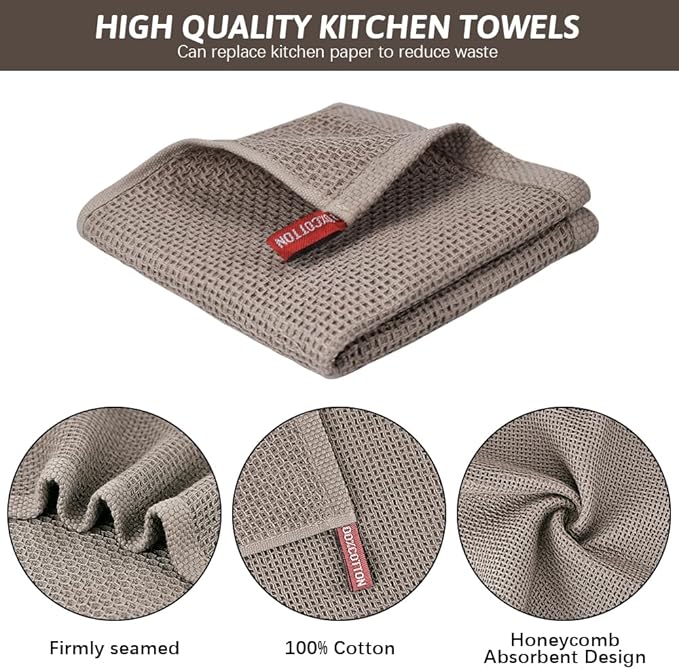 Nialnant 6 Pack Dish Cloths,100% Cotton Waffle Weave Kitchen Towels,Soft and Absorbent Kitchen Dish Rags, Dish Towels for Washing Dishes-12x12 Inches