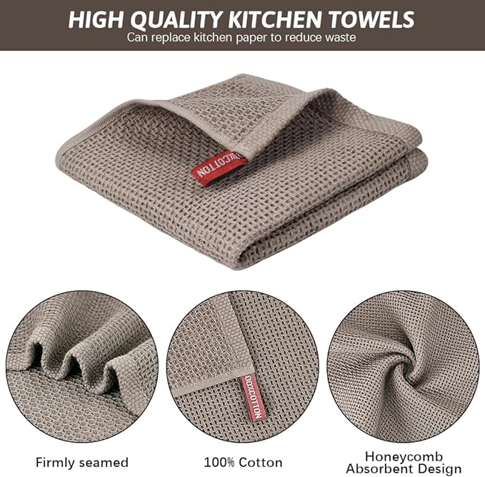 Nialnant 100% Cotton Kitchen Dish Towels,Waffle Weave Dish Cloths for Washing Dishes,Soft Absorbent Dish Rags,Quick Drying Cleaning Rags-12x12 in, 6 Pack