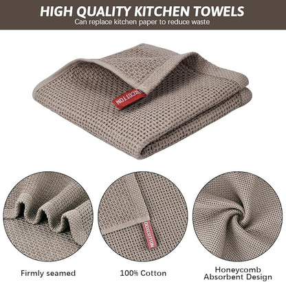 Nialnant Kitchen Dish Towels Set of 6,100% Cotton Waffle Weave Kitchen Drying Towels Dish Cloths for Washing Dishes,Kitchen Towels 12x12 Inches,Brown