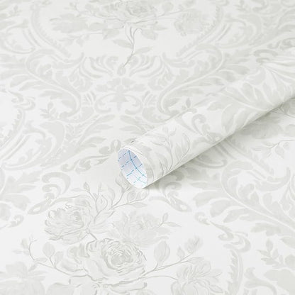 Ismoon Floral Peel and Stick Wallpaper Grey Contact Paper Boho Watercolor Damask Wallpaper Vintage Textured Removable Self Adhesive Vinyl Wall Paper Renter Friendly, 17.3inX49ft