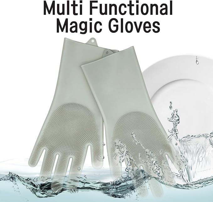 Silicone Magic Gloves: Ultimate Cleaning Gloves for Dishwashing, Kitchen, Pet, and Car - Heat & Cold Resistant, Non-Slip, Reusable - Eco-Friendly Scrubbing Gloves for Household Cleaning Food Grade