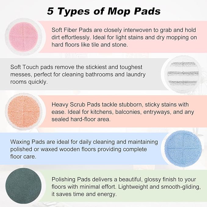 10 Pack Electric Mop Pads, 6.3/6 Inch Spin Power Mop Replacement Pads for bissell/alfabot/vmai/teko/eous/vm6/devoac/kactor/redkey/gobot/devoac/shark- Round Spinwave Spin Mop Pads for Floor Cleaning