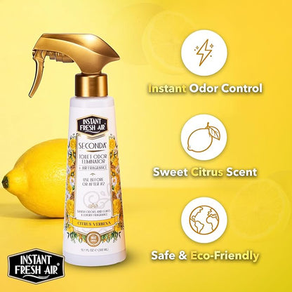 Seconda Premium Toilet Spray - Bathroom Air Freshener & Toilet Bowl Odor Eliminator - For Home, Business, School - Bathroom Deodorizer - Long Lasting Citrus Fragrance - 10.1 fl oz.