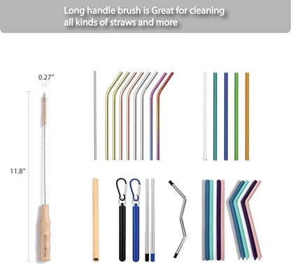 4 Pcs Bamboo Bottle Brush Set by HELLO NATURE – Long Handle Cleaning Brushes for Water Bottles, Baby Bottles & Glassware, Sustainable & Plastic-Free