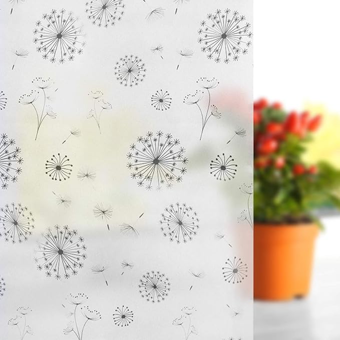 FILMGOO Window Privacy Film 4D Decorative Stained Glass Window Sticker Non-Adhesive（Dandelion,35.4 Inch x 13.1 Feet）