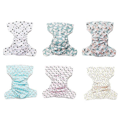 Simple Being Reusable Cloth Diapers- One Size Adjustable, Washable Soft Absorbent, Waterproof Cover, Eco-Friendly Unisex Baby Girl Boy, six 4-Layers Microfiber Inserts (Whimsical)