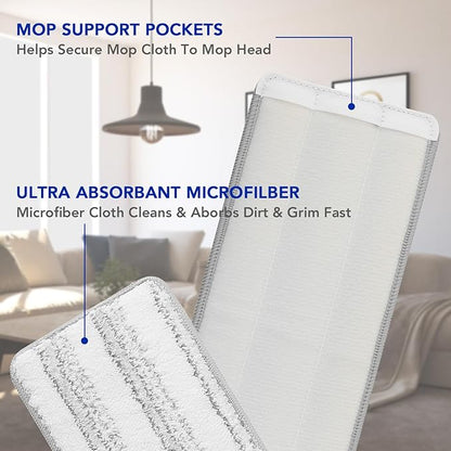 Microfiber Cleaning Pads for Flat Mop Bucket Set : 10 Packs 13" X 4.9" Washable Pads for Floor Cleaning Compatible with Tethys & Most 13 Inch Flat Mop Bucket System