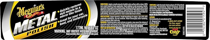 Meguiar's G211606 Metal Polish, Safe for All Uncoated Metals, Removes Stains and Swirls for a Quick and Easy Clean, Restores Shine, Pairs Well with Our Wheel Polisher Tool, 6 Oz