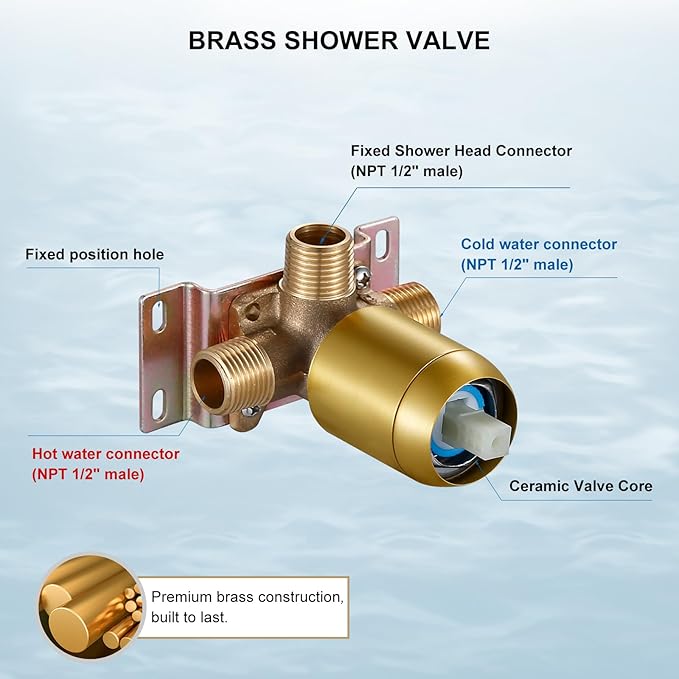 Gold Shower Faucet Set, Single-Handle Shower Kit with Rough-In Valve，6-Mode ABS Handheld Spray, Shower Combo System, Complete Trim Kit, Brushed Gold(without tub spout, Brushed Gold)