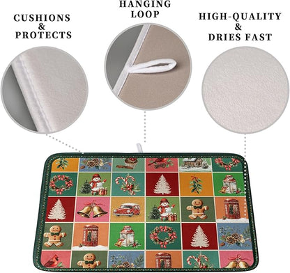 Christmas Dish Drying Mats for Kitchen Counter Cute Xmas Holiday Dish Drainer Pad Microfiber Absorbent Winter Dish Draining Mat Washable Dish Drainer Rack Mat Medium 16x18 Inch