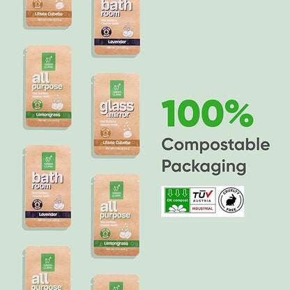 Green Llama Bathroom Refill 3-Pack - Certified Compostable Packaging, Natural Cleaning Solution for Bathrooms - Eco-Friendly and Sustainable