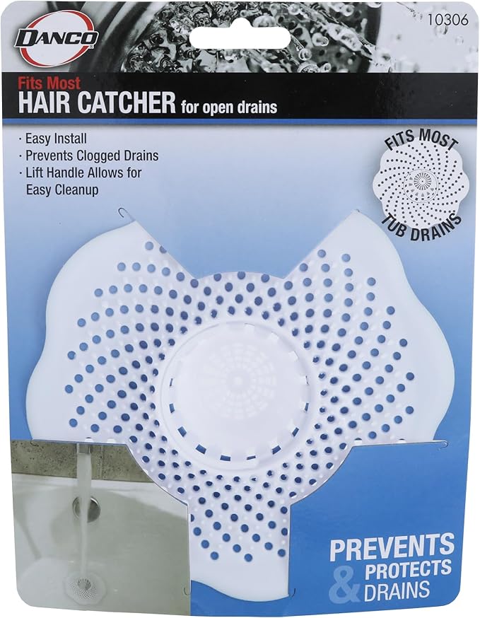 Danco 10306, Tub Protector Hair Cather and Strainer, Hair Drain Clog Prevention Drain Snake, Snare and Auger