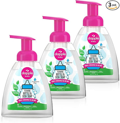 Dapple Baby Foaming Bottle & Dish Soap, Fragrance Free, Plant Powered, Hypoallergenic, 13 fl oz, 3 Count