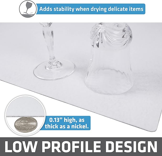 Drymate Jumbo XL Dish Drying Mat (19”x24”), Low-Profile, Super Absorbent, Quick Dry Fabric, Waterproof & Slip-Resistant, for Kitchen Counter, Trimmable, Easy to Clean (USA Made)(White)