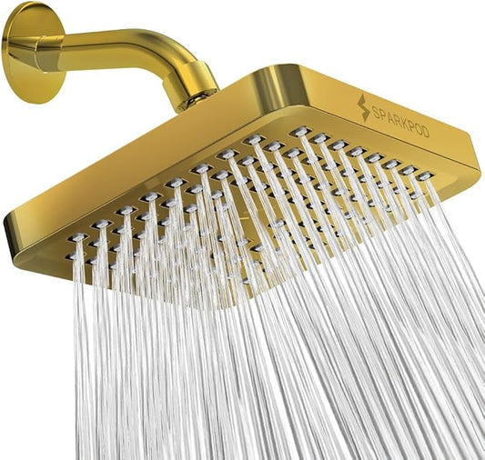 SparkPod Shower Head - High Pressure Rain - Premium Quality Luxury Design - Easy Clean Adjustable Replacement for Your Bathroom Shower Heads (Egyptian Gold, 6 Inch Square)