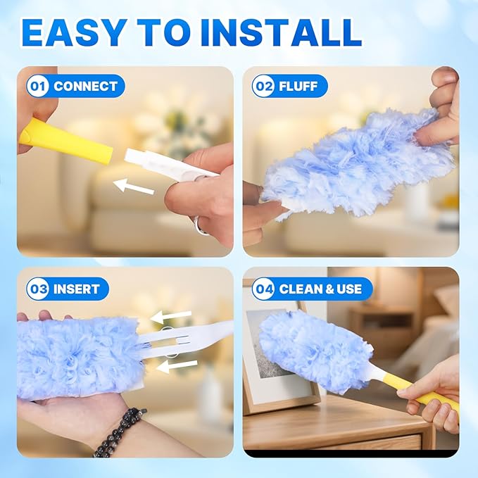 Duster Refill for Swiffer Duster, 30 Count Heavy Duty Duster Refills with 1 Handle, 360 Dusters Refills Kit with 4X Microfibers, Disposable Dusters for Swiffer Duster Extended Handle for Cleaning