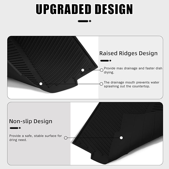 Dish Drying Mat for Kitchen Counter, Silicone Large Dish Drying Pad, Easy Clean Non-slipping Heat Resistant Dish Rack Mat, Foldable Dish Drain Mat, 17'' x 13'', Black