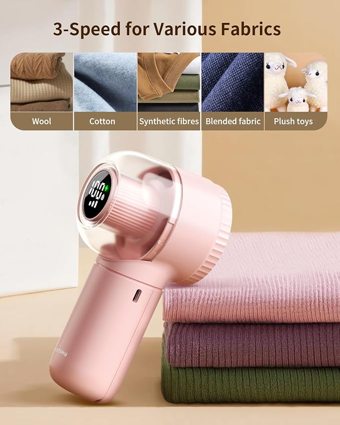 Fabric Shaver with Lint Brush, Large Lint Shaver with Digital Display, 3-Speeds Lint Remover with 6-Leaf Blades, Electric Sweater Shaver to Remove Pilling for Clothes, Furniture