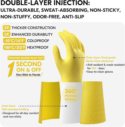 Vgo... Household Cleaning Gloves,Double-layer,Lined Dishwashing Gloves,Long Sleeves for Kitchen,Bathroom Cleaning(TP1117)