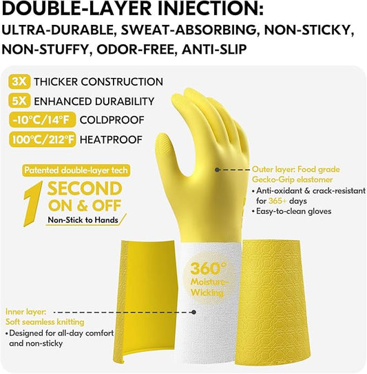 Vgo... Household Cleaning Gloves,Double-layer,Lined Dishwashing Gloves,Long Sleeves for Kitchen,Bathroom Cleaning(TP1117)