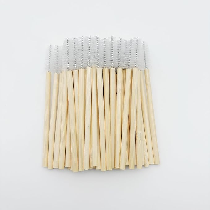 100 Pcs Disposable Wood Mascara Wands Bamboo Spoolies Brush for Eyelash Extensions, Spooly Eyebrow Brushes Lash Wand Applicator Stick (White)
