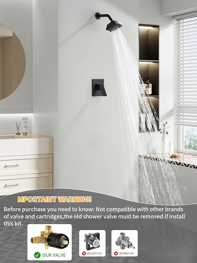 Matte Black Shower Faucet Set 6 Setting Shower Head 5 Inch Shower Trim Kit Modern shower valve kit High Pressure Shower Fixtures Shower System