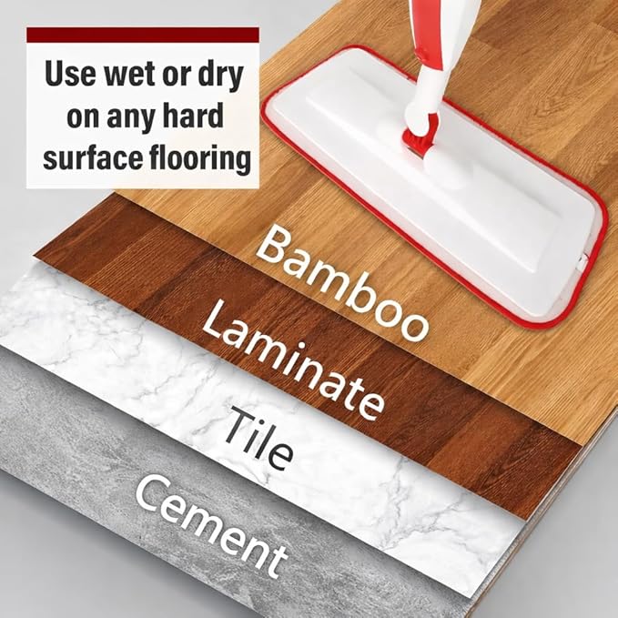 Spray Mop for Floor Cleaning with Refillable Bottle (14 oz), 3 Washable Microfiber Pads & Scraper – Lightweight 360° Rotating Mop, No Batteries, Streak-Free Cleaning for Hardwood, Tile & Laminate