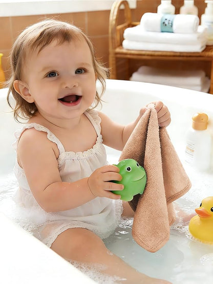HIPHOP PANDA Baby Washcloths, Rayon Made from Bamboo - 2 Layer Ultra Soft Absorbent Newborn Bath Face Towel - Reusable Baby Wipes for Delicate Skin - Boho Earth Tones, 6 Pack