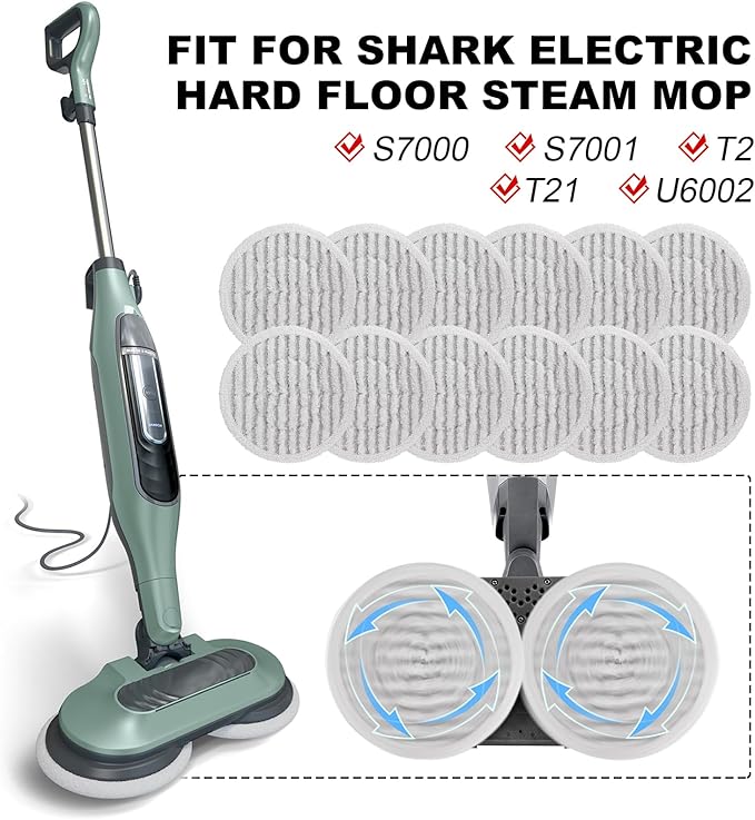 Pads for Shark Steam Scrub Mop: 12 Pack Spin Mop Refills Fit for Shark S7000 S7001 S7000C S7201 S7000AMZ S8201 S8001 S8000 Steam and Scrub Pads - Hard Floor Steam Mop Washable Pads S7001TGT