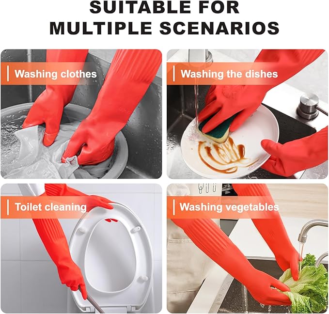 North Tower Kitchen Washing Room Gloves Fleece Lined, Reusable, Waterproof with Extra-Long Cuff & Anti-Slip Design for Household & Kitchen Use,15",2 Pairs Middle