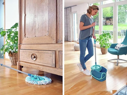 Leifheit Clean Twist Disc Mop Ergo Mop and Bucket, Floor Mop with Moisture-Controlled Spin Mop, Easy-Steer 360 Joint Microfibre Mop Head, 33cm Wide, Twist Mop