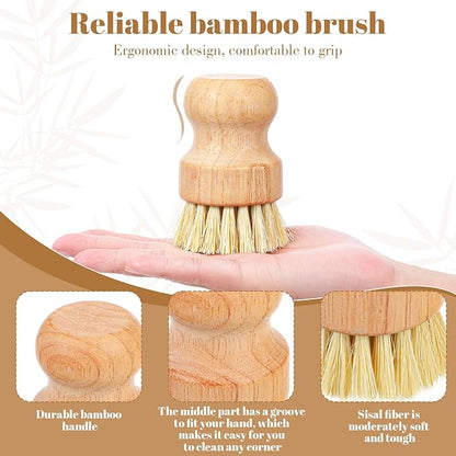 Bamboo Dish Brush Set, 9 Pack Kitchen Natural Wooden Cleaning Scrubbers Set Washing Dish Brush Scrubber with Natural Sisal Bristles for Household Cleaning Vegetables