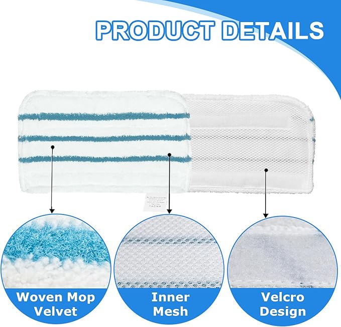 6 Packs Replacement Mop Pads Compatible with Black & Decker Steam Mop SM1600 SM1610 SMP20 Series HSMC1361SGP BDH1855SM, Microfiber Reusable Washable Mop Pads for Floor Cleaning