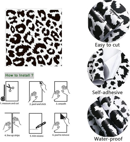 Ismoon Delicate Black and White Peel and Stick Wallpaper 17.3"X393" Leopard Wallpaper Modern White Contact Paper Thickened Removable Self-Adhesive Wall Paper for Home Decoration Vinyl Film Roll