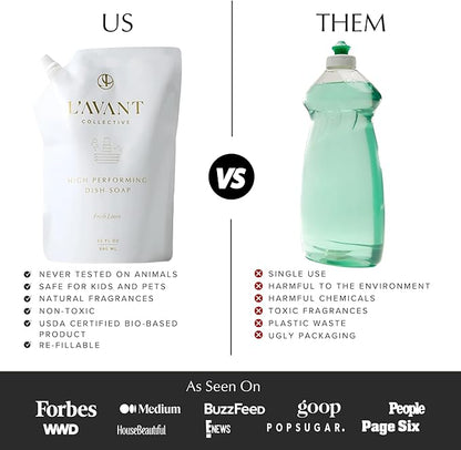 L'AVANT Collective High Performing Dish Soap Refill | Plant-Based Ingredients & High Performing Formula | Fresh Linen Scent | 32 FL oz/946 mL