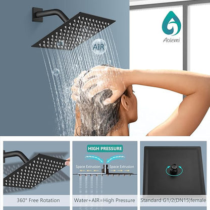 Aolemi Shower Faucet Set, High Pressure Shower System with 2-in-1 Handheld Sprayer, Wall Mount Fixture Combo with Rough-in Valve, 8 Inch Shower Head, Matte Black
