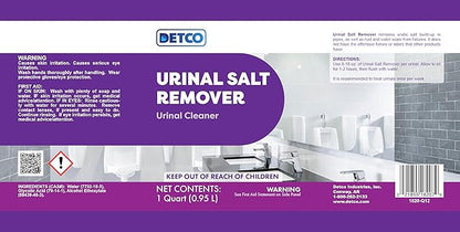 Urinal Salt Remover Concentrate - Safe on Pipes and Plumbing, Odor Control, Cleans Rust, Scale, and Uratic Salt Build-Up, 1 Quart
