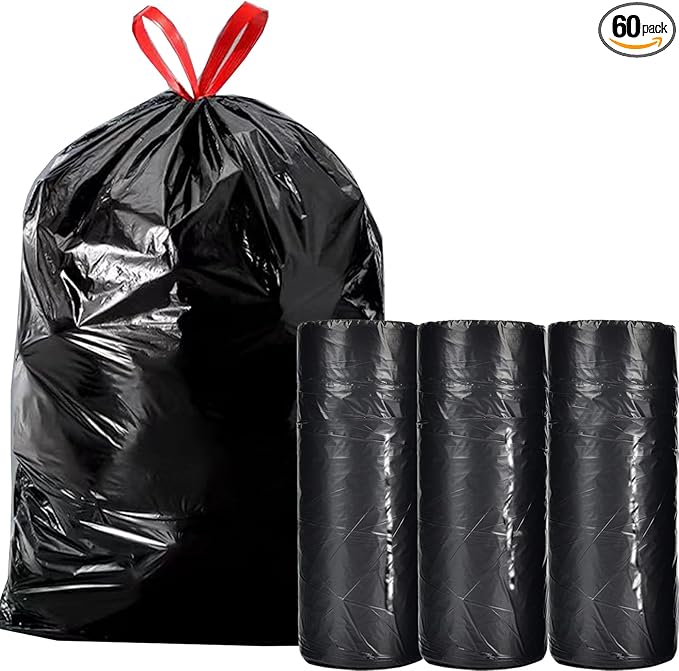 Large Black Trash Bags 20-21 Gallon Drawstring Garbage Bags,Measuring 28x 33.8 inches,Heavy Duty Plastic Garbage Bags for Household Kitchen Office Restaurant Thickened Stretchy