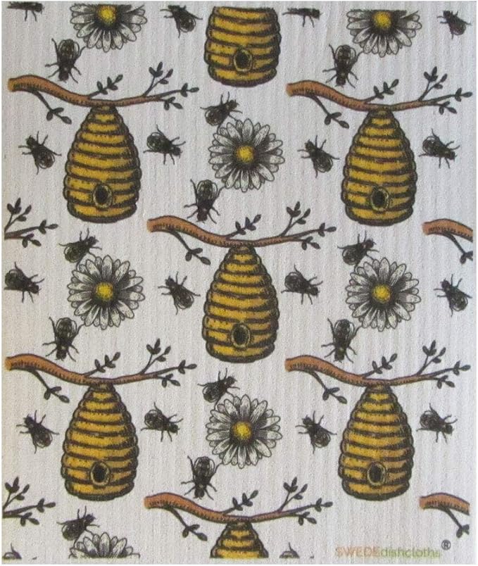 SWEDEdishcloths - Cellulose Sponge Dish Towels - Mixed Set of 3 (One of Each Design) Bees & Honey Swedish Dish Cloths
