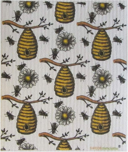 SWEDEdishcloths - Cellulose Sponge Dish Towels - Mixed Set of 3 (One of Each Design) Bees & Honey Swedish Dish Cloths