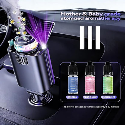 Retractable Car Charger with Starlight and Aromatherapy, 5 in 1 USB C Car Charger Adapter, 69W Fast Charging Cars Phone Chargers, Cars Air Freshener Compatible with iPhone 17 16 15 14 13 and Android
