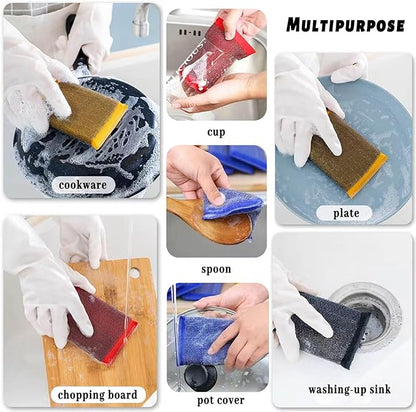 Steel Wool Scrubber Kitchen Sponges - 6 Pack Kitchen Dish Sponges Scrubbers, Non-Scratch Microfiber sponges for Cleaning, Pots and Pans Scrub Sponge