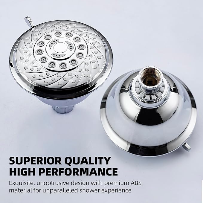 High Pressure Shower Head, 5-Spray Mode Adjustable Showerhead with 4-Inch Round Head, High Flow Handheld Shower for Low Water Pressure, Easy Install & Clean, Round Chrome