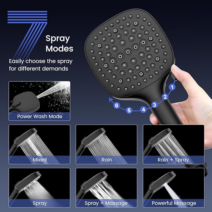 Filtered Shower Head with Handheld, High Pressure 7 Spray Showerhead with Filters, Detachable Shower Heads, Water Softener Filters for Hard Water - Remove Chlorine